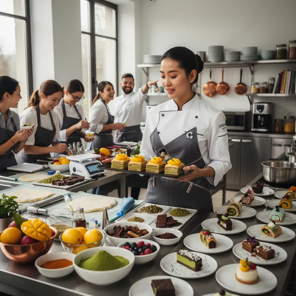 Eine Gruppe von Schülern lernt das richtige Schneiden von Gemüse unter Anleitung eines Experten.